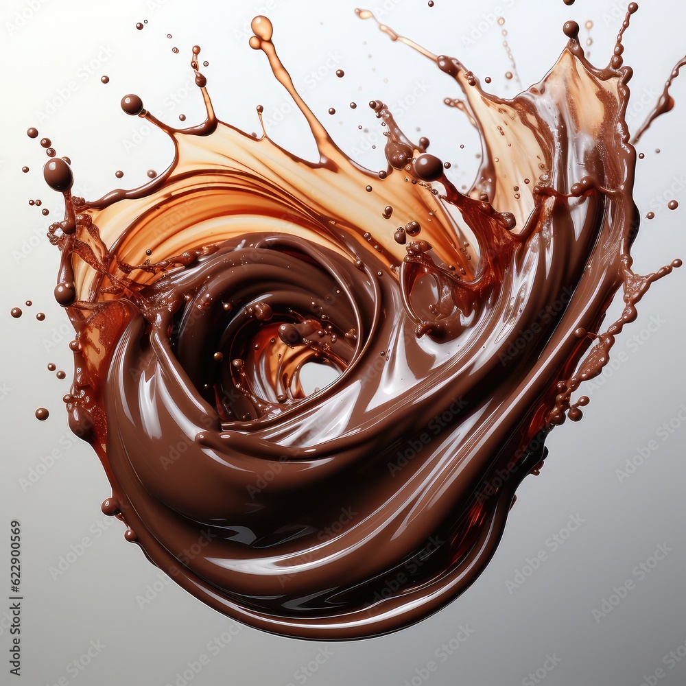 Liquid chocolate crown splash. In a liquid chocolate pool. With circle ripples. Side view, isolated on white background. Liquid chocolate crown splash. In a liquid chocolate pool. With circle ripples. Side view, isolated on white background.