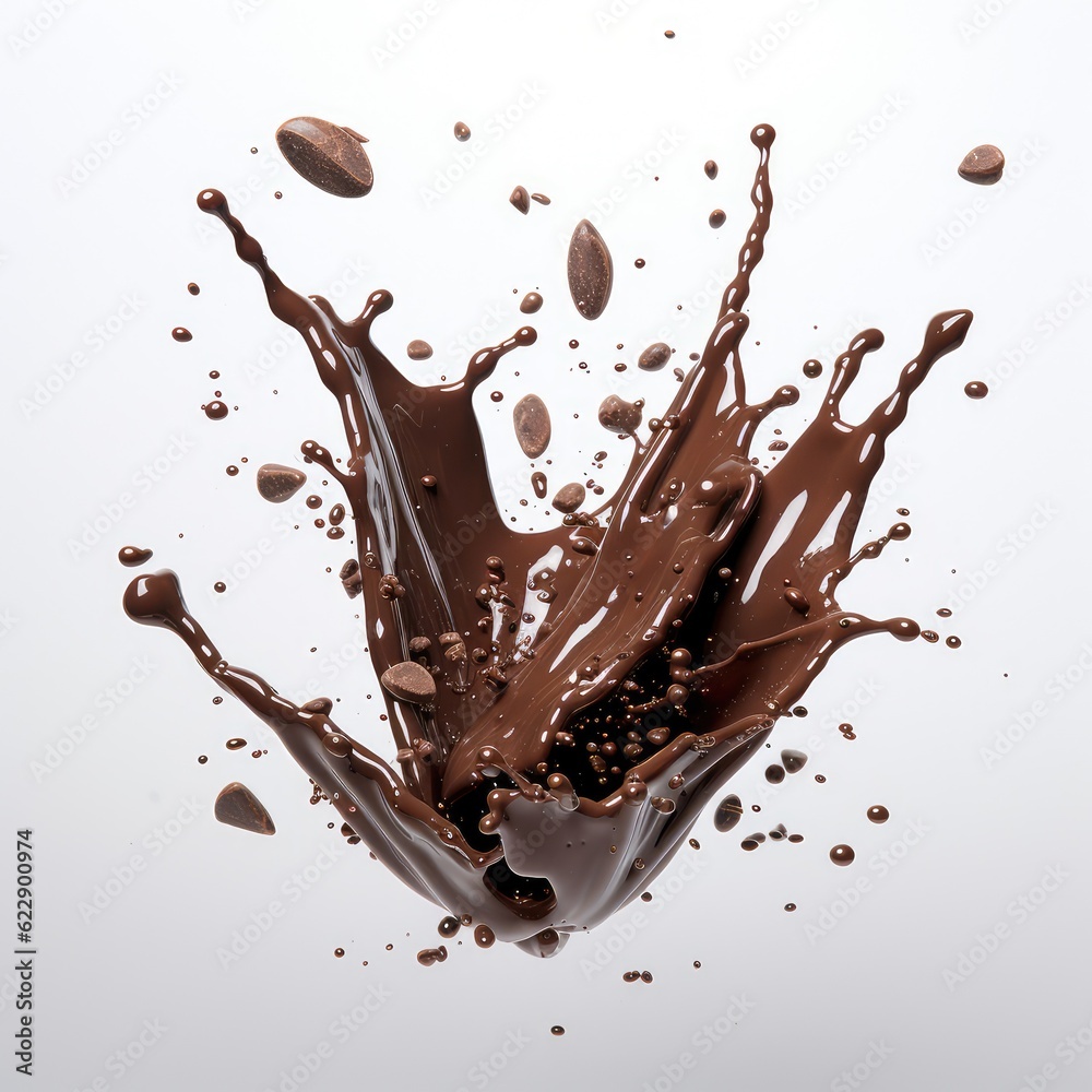 Fototapeta premium Chocolate splashes in spiral shape on a white background.