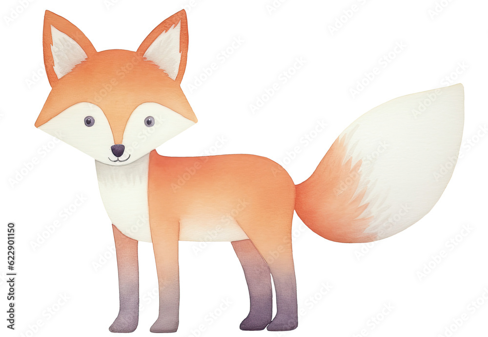 Watercolor illustration of a fox isolated on transparent background, Generative AI