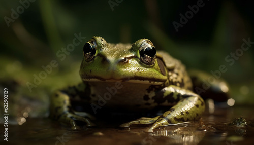 Slimy toad sitting on wet leaf looking generated by AI