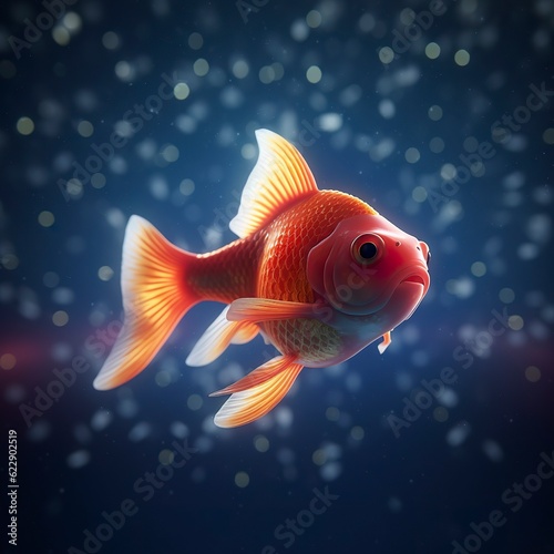 Beautifully colored goldfish swim in the clear aquarium water. 3d animation swimming goldfish.  AI Generative © MstAsma