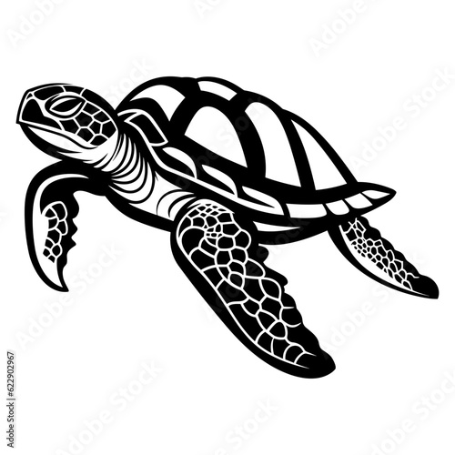 Turtle swimming black silhouette logo svg vector