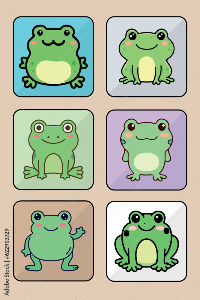 Obraz premium Frog vector icon set art