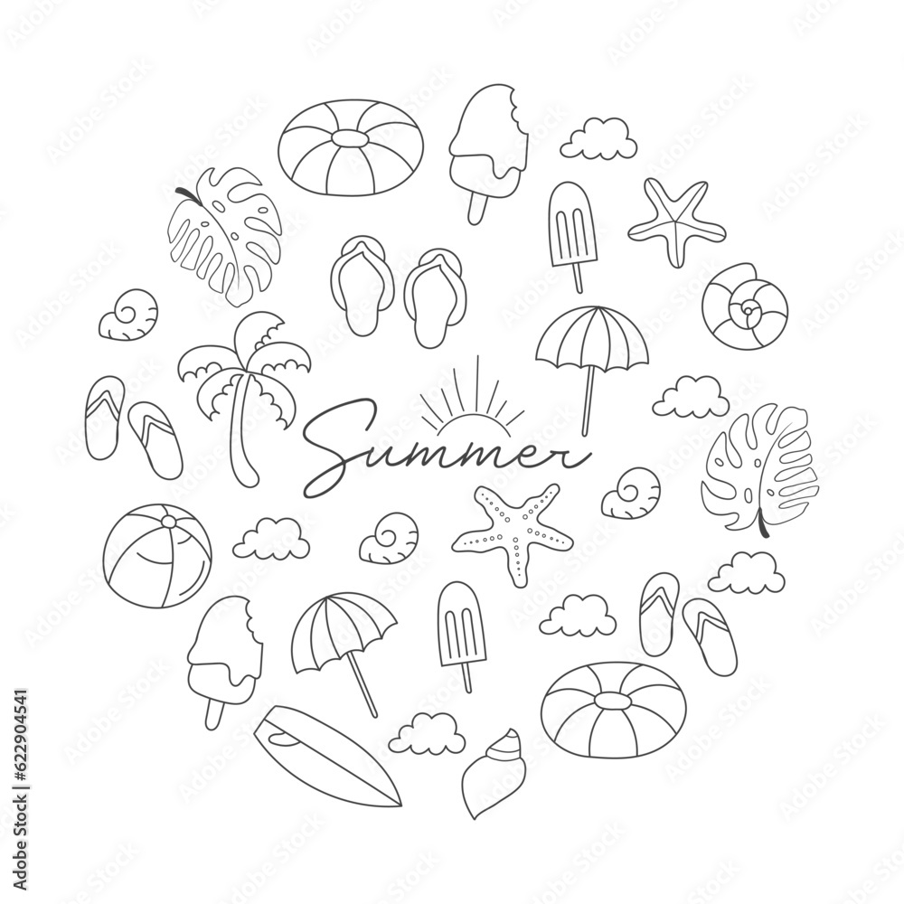 Hand drawn summer elements doodle collection Hand drawn summer elements doodle collection
