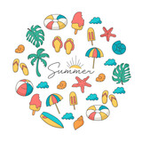 Hand drawn summer elements doodle illustration collection