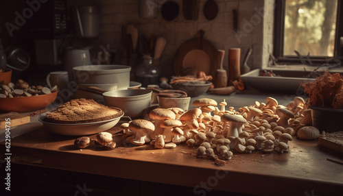 Rustic homemade vegetarian meal on wooden table generated by AI