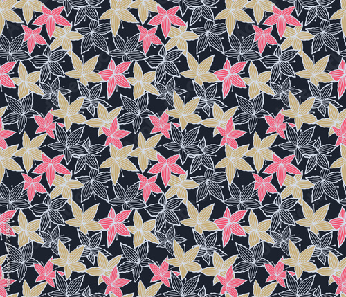 Japanese Star Leaf Fall Vector Seamless Pattern
