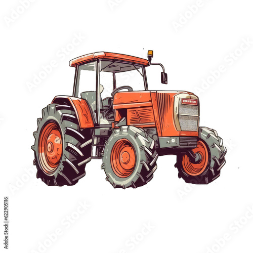 Cute orange tractor, Watercolor, Print, Poster, Transparent background