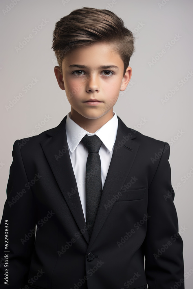 Young Executive, Confident Boy in a Business Suit, Posed Against a Clean White Background, Representing Future Leadership, generative ai Young Executive, Confident Boy in a Business Suit, Posed Against a Clean White Background, Representing Future Leadership, generative ai