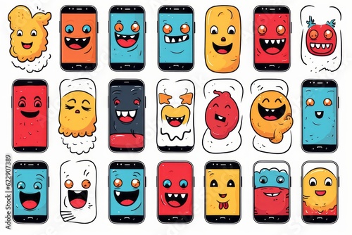 Fun Meets Technology in this Set of Doodle Smartphone Emoticons: Textured, Stencil-Based, and Ready to Connect the Digital World, Generative AI