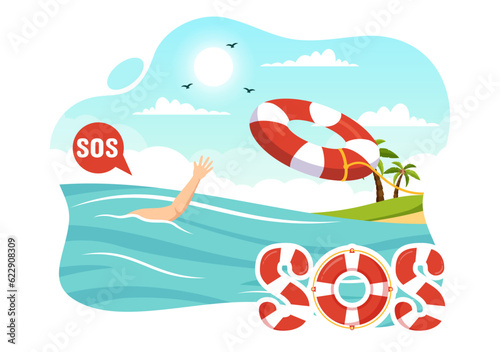 SOS Message Vector Illustration with People Who Need Emergency Assistance in Various Situations in Flat Cartoon Hand Drawn Background Templates