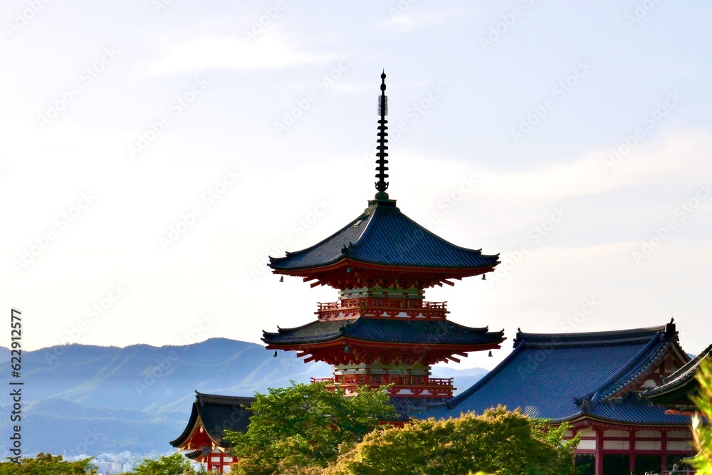Kiyomizu Dera, a famous place for Kyoto tourism, in spring season. View from the back forest