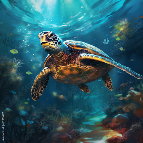 turtle swimming in water. Generative AI