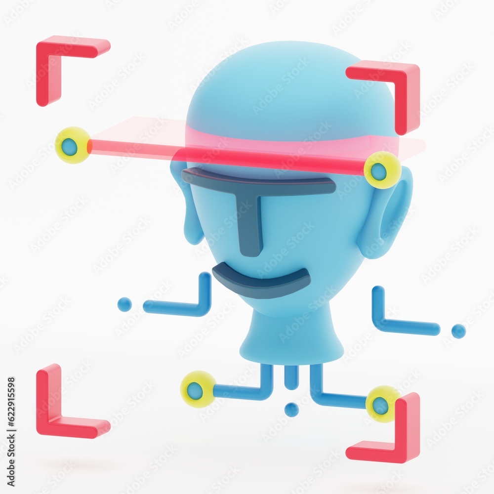 A face recognition 3d icon represented by a head being scanned A face recognition 3d icon represented by a head being scanned