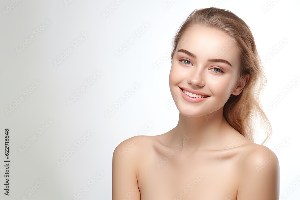 Portrait of a happy, confident, and healthy Caucasian woman with glowing skin and positivity. Generative AI Portrait of a happy, confident, and healthy Caucasian woman with glowing skin and positivity. Generative AI