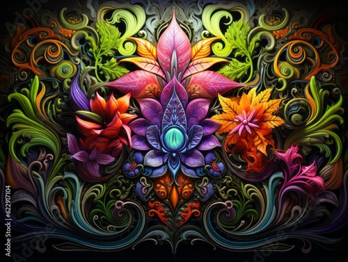 Foto Illustration a vibrant floral painting on a dark background created with Generat