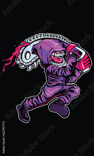 Chainsaw mechanic Vector cartoon character and mascot, Nice print on Tshirt