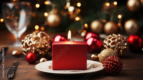 christmas table setting with candles, ai generative © nataliya_ua
