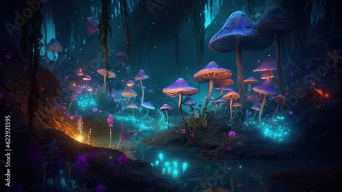 Fotografia fairy forest at night fantasy glowing flower beauty