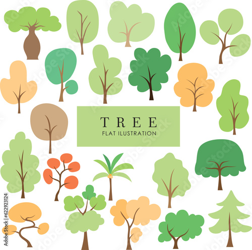 Set of tree ilustration design element in flat style vector