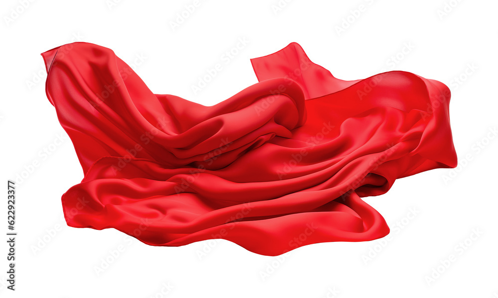 Red silk fabric floating on white Red silk fabric floating on white