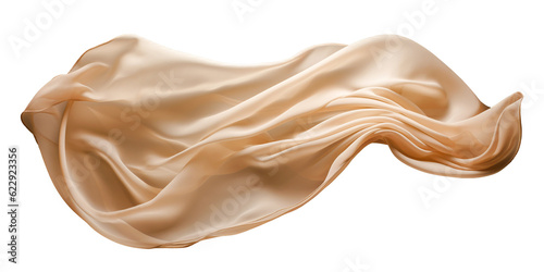 Beige silk fabric floating on white