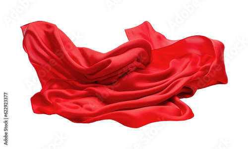  Red silk fabric floating on white