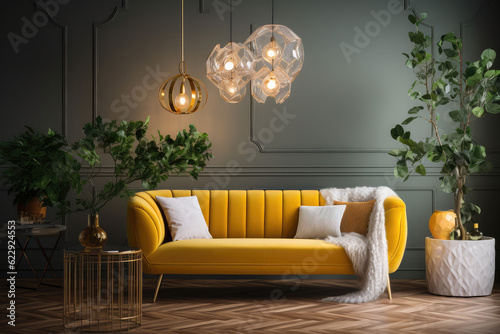 Interior of modern living room 3d rendering, generative AI