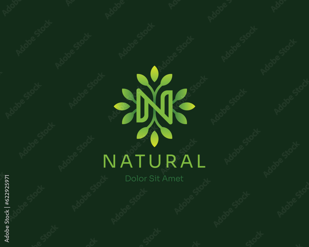Creative green leaf with letter n logo gradient Creative green leaf with letter n logo gradient