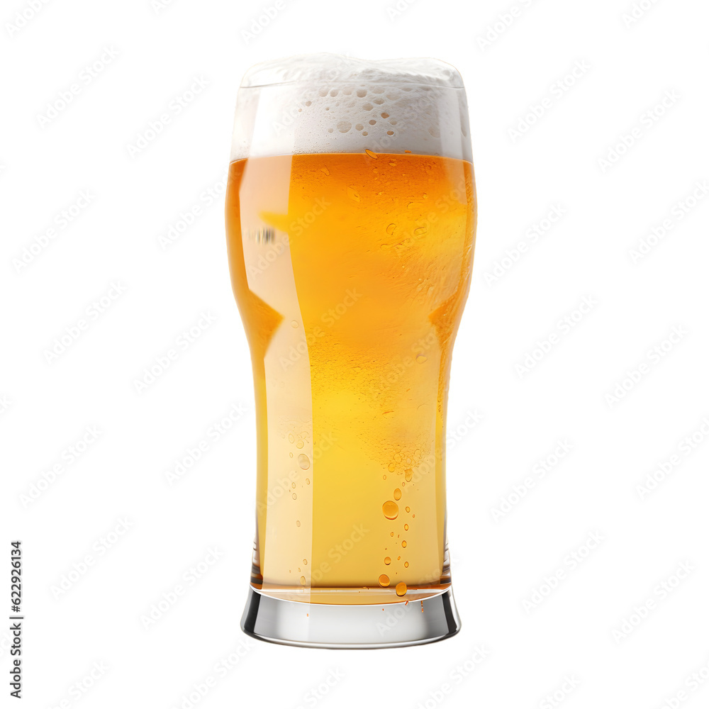Glass of beer for advertisement isolated, generative AI Glass of beer for advertisement isolated, generative AI