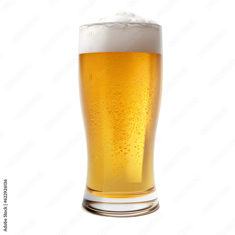 Glass of beer for advertisement isolated, generative AI Glass of beer for advertisement isolated, generative AI
