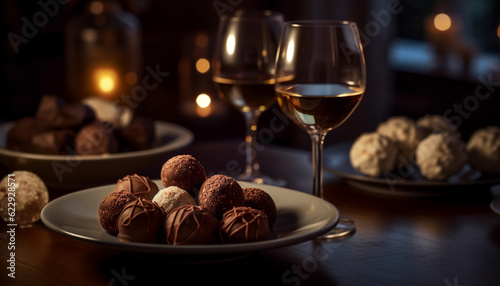 Luxury chocolate truffle dessert on elegant table generated by AI