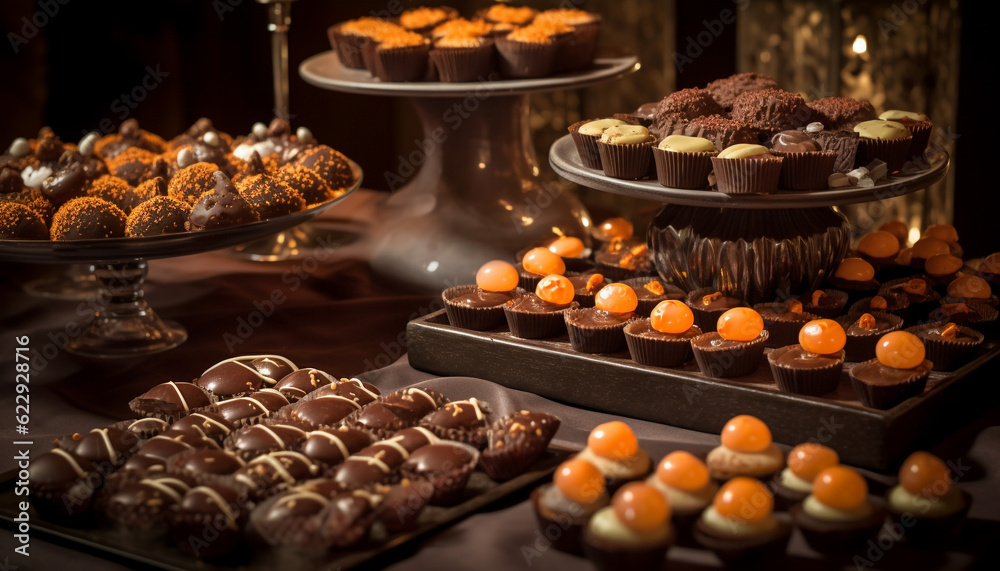 Indulgent dessert buffet with variety and decoration generated by AI Indulgent dessert buffet with variety and decoration generated by AI