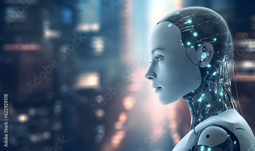 Futuristic robot with artificial intelligence. AI generated