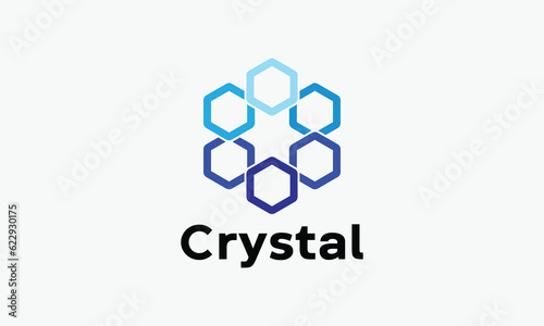 Crystal stone hexagon blue logo vector gemstone corporate business symbol trendy secure modern networking team