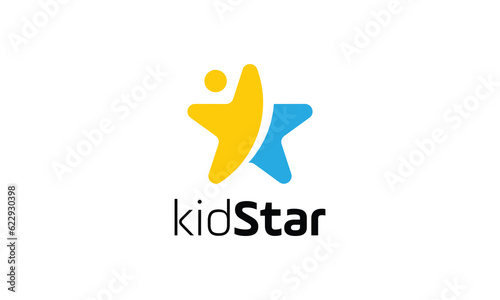 Star little kid play logo vector symbol creative education dream child future happy smile