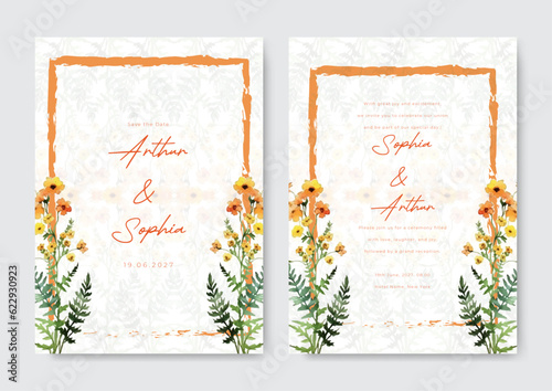 elegant wedding stationery with navy blue flower and leaves