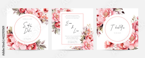 double sided wedding invitation template with elegant watercolor browns roses