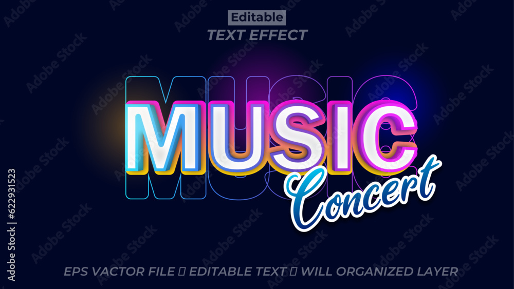 Vector music editable text effect, neon, and art text style