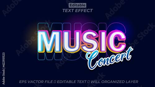 Vector music editable text effect, neon, and art text style