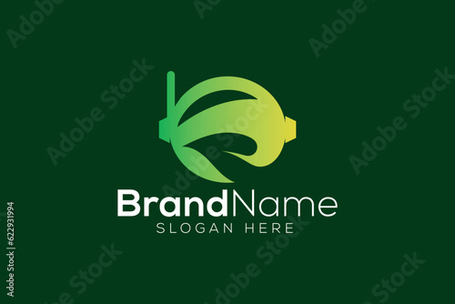 Eco green leaf astro robot logo design vector template