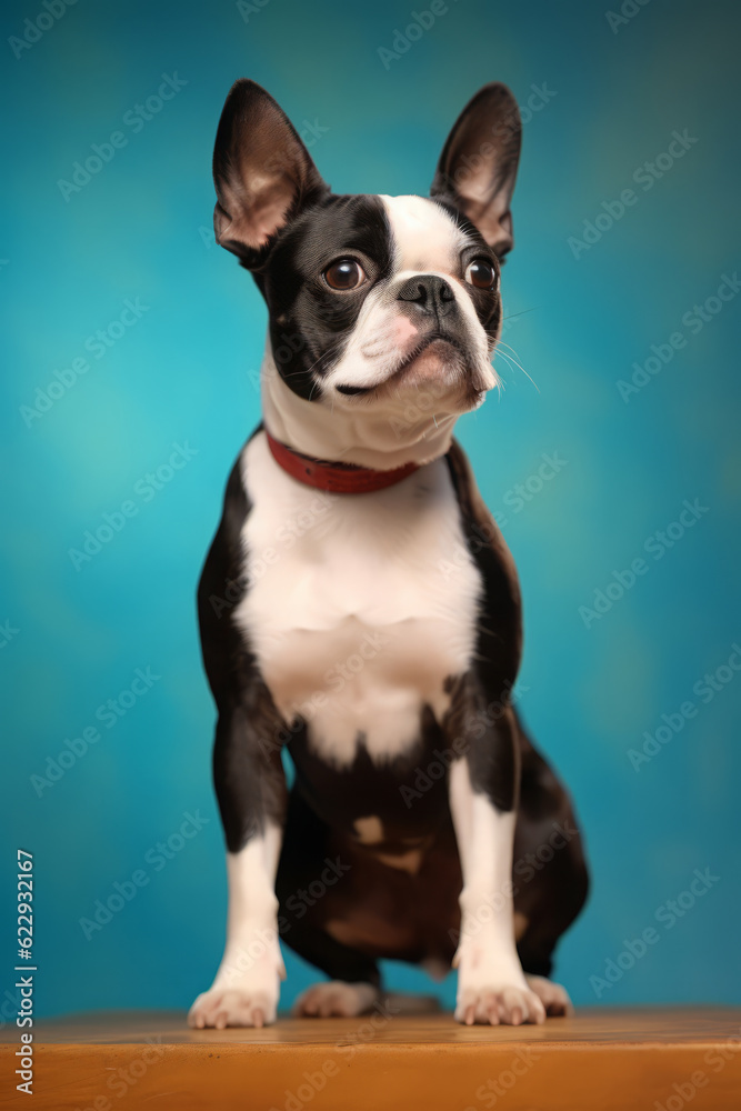Very cute Boston terrier in nature, national geography, Wide life animals. AI Generated.