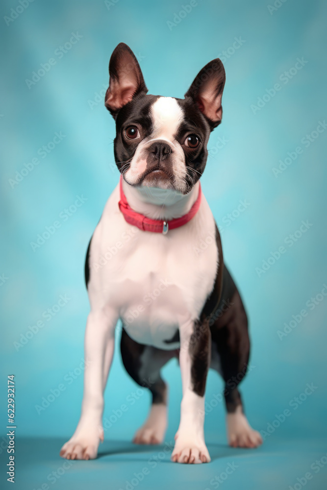 Very cute Boston terrier in nature, national geography, Wide life animals. AI Generated.