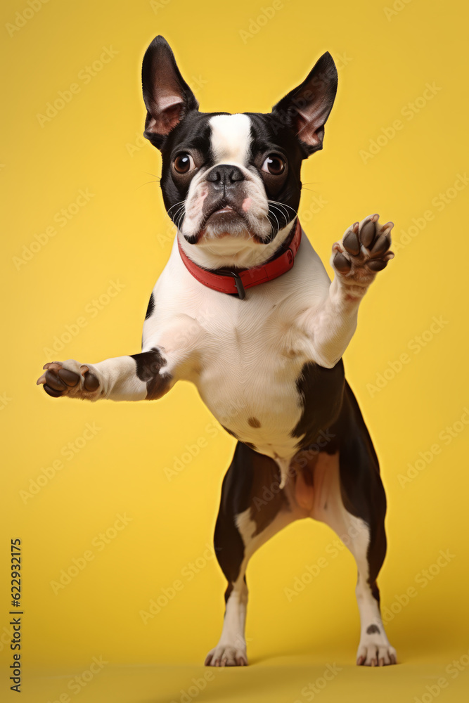 Very cute Boston terrier in nature, national geography, Wide life animals. AI Generated.