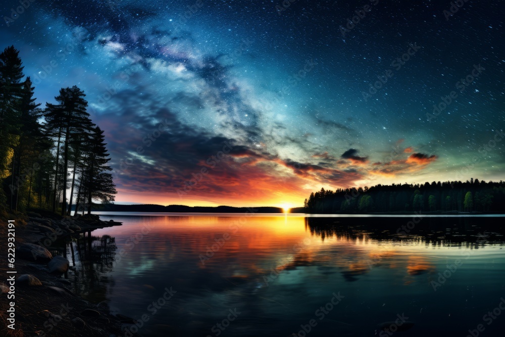 Panorama Milky Way Galaxy With Stars, Generative AI Panorama Milky Way Galaxy With Stars, Generative AI
