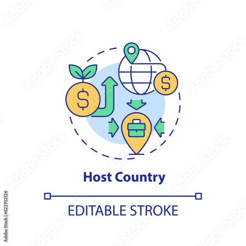 Editable host country icon, isolated vector, foreign direct investment thin line illustration.