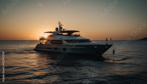 Luxury yacht sails into the sunset, relaxation awaits generated by AI © grgroup