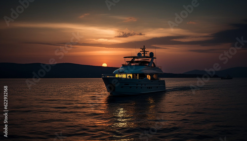 Sun kissed yacht sails tranquil seas at dusk generated by AI © grgroup