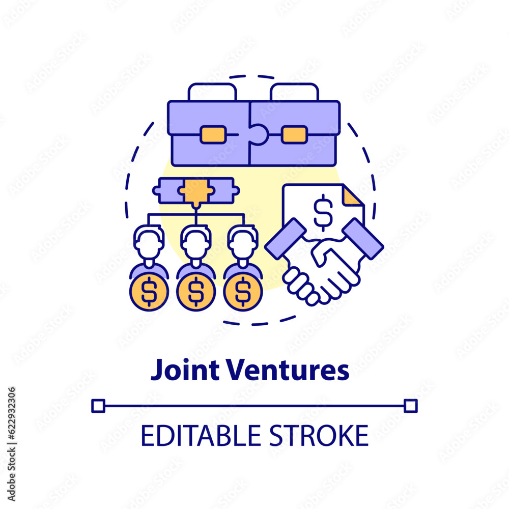Editable joint ventures icon, isolated vector, foreign direct investment thin line illustration.
