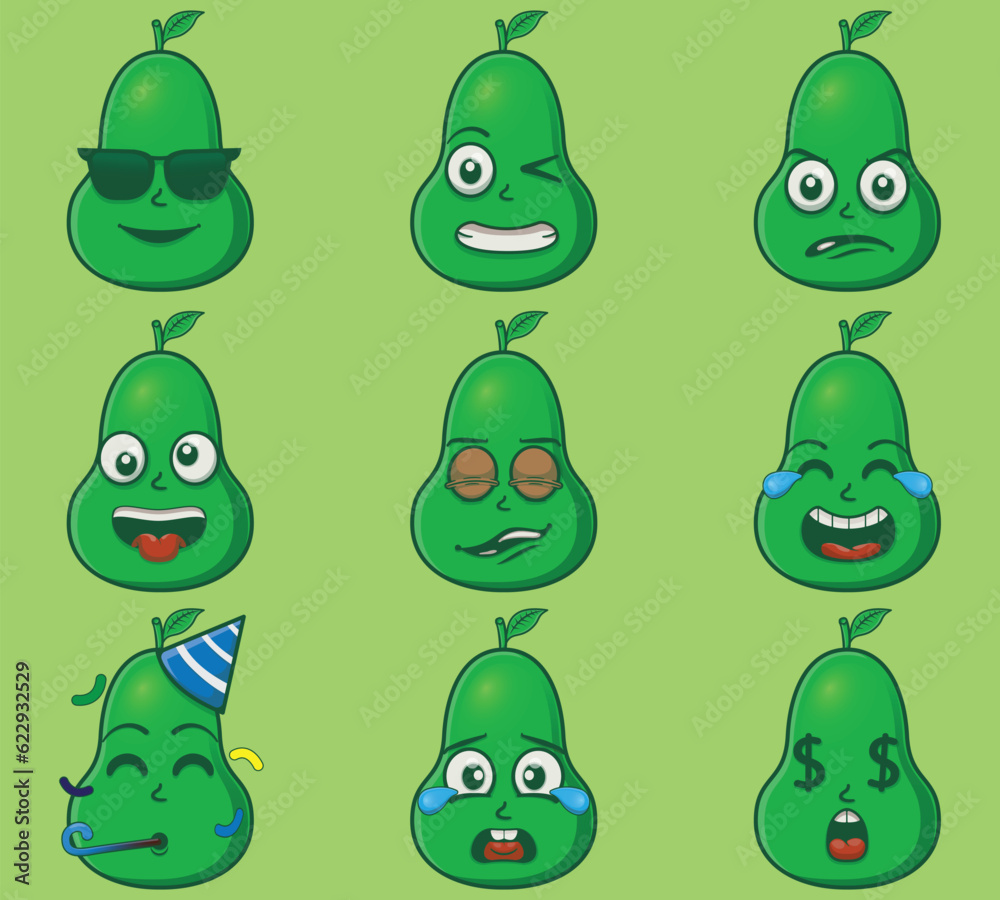 Obraz premium Cute and kawaii guava fruits character emoticon expression illustration set